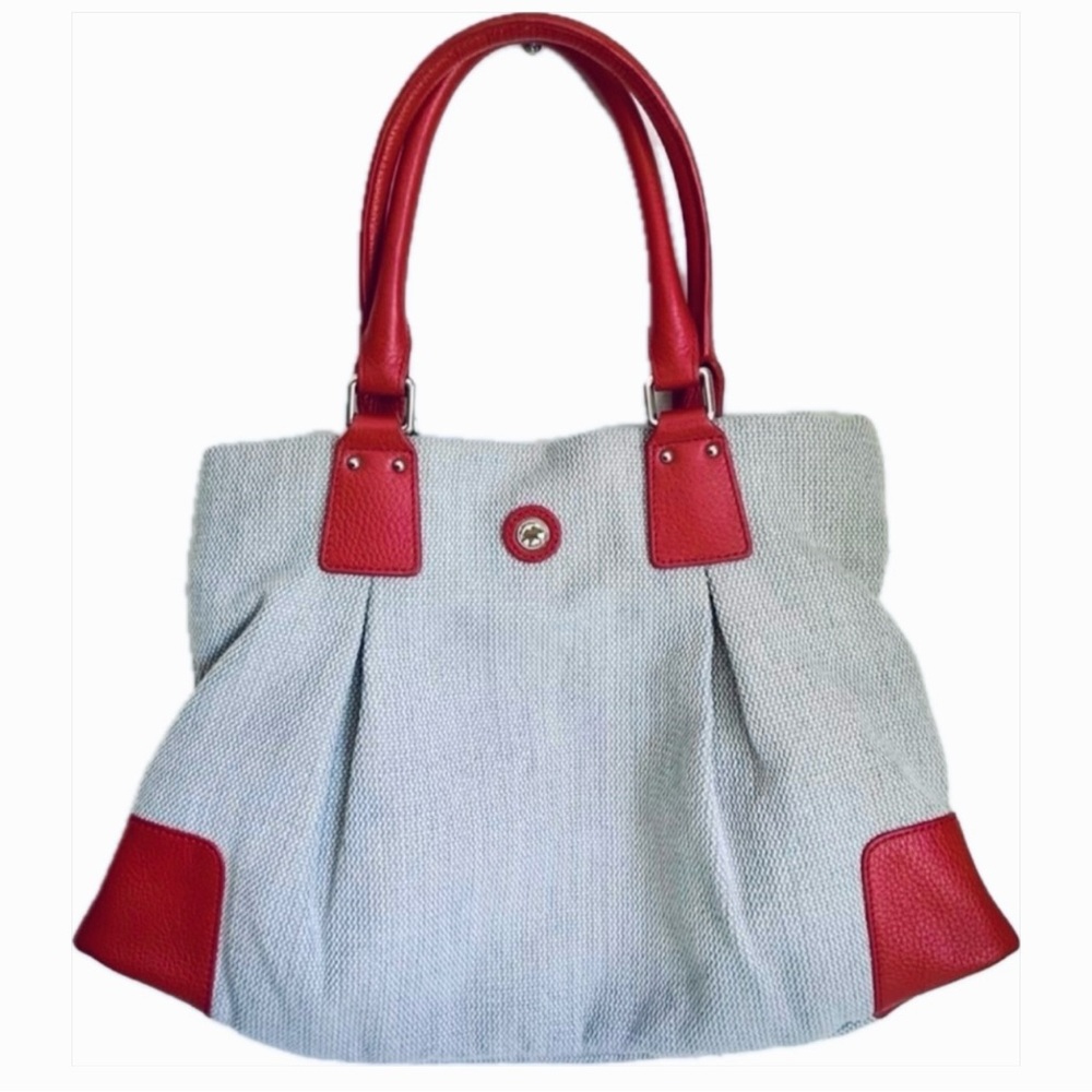 Hunting World Canvas W/ Leather Trim Structured Top Handle Tote Handbag Gray Red
